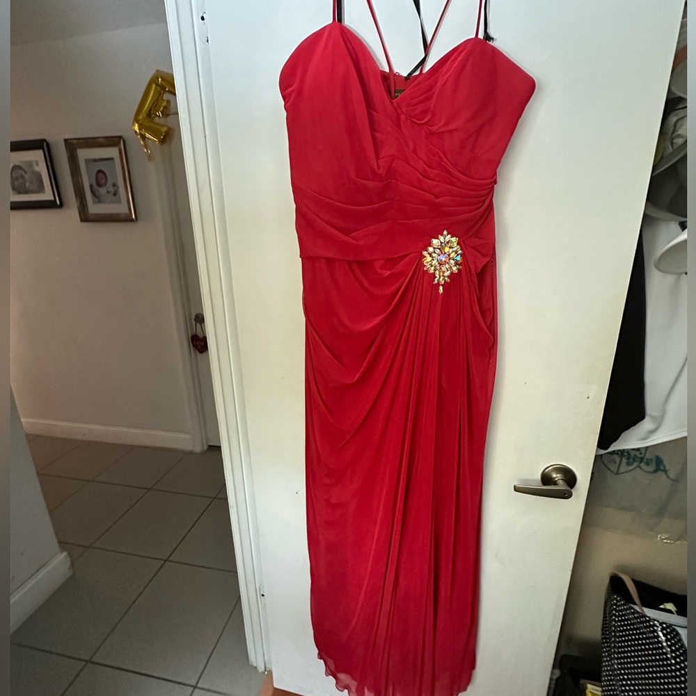 Red strapless dress